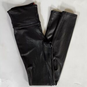SPANX Black Faux Leather Shimmer Stretch Leggings Womens Size Small